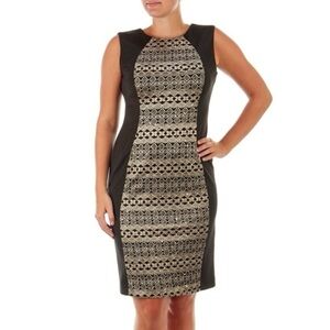 Antonio Melani Juliet Sheath Dress Black Gold Pattern Women’s Size 6 Elegant